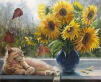 Без бренда «Подсолнухи в синей вазе возле кота» в Смоленске