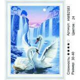 Алмазная мозаика 30x40 Влюбленные лебеди на озере с водопадами
