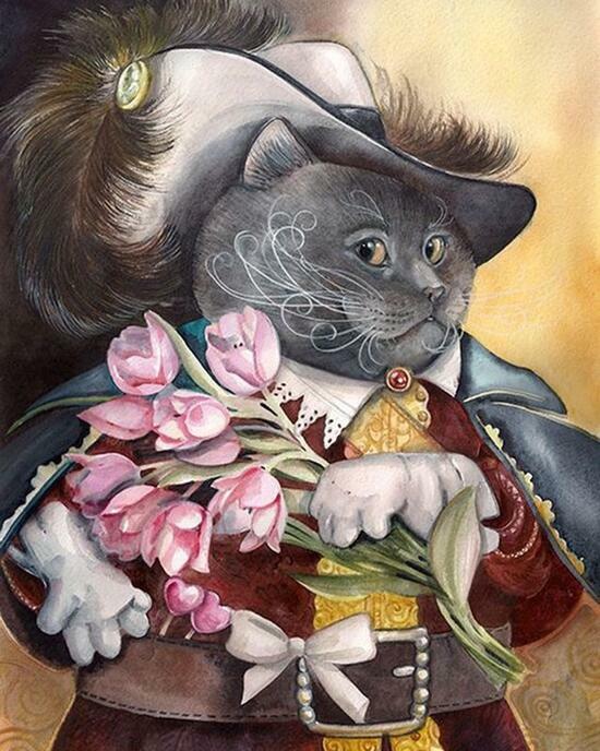 Картина по номерам 40x50 Романтичный кот в шляпе