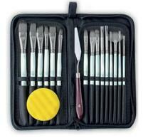 Без бренда «Коробка 50 шт.: Набор кистей для рисования в чехле, премиум набор (15 нейлоновых кистей, 1 мастихин) белые» в Смоленске