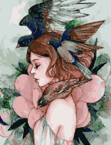 Без бренда «Девушка с большим цветком и птицы» в Смоленске в интернет-магазине  Без бренда «Девушка с большим цветком и птицы» в Смоленске