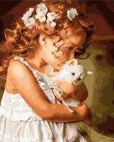 Девочка и белый котёнок