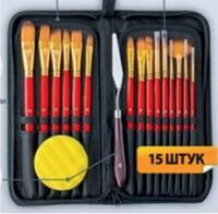Без бренда «Коробка 50 шт.: Набор кистей для рисования в чехле, премиум набор (15 нейлоновых кистей, 1 мастихин) красные» в Смоленске