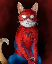 Кот в костюме человека паука