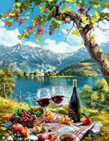 Без бренда «Винный натюрморт с бокалами, бутылкой вина, фруктами и ягодами» в Смоленске