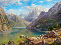 Вид на горы с берега озера